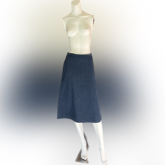 Y2K Vintage Gap Factory Store Stretch Dark Denim Midi A-Line Skirt Size 1 XS/S - Picture 1 of 12
